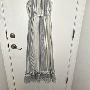 Japna Blue & White Halter Maxi Dress Ruffled Hem Elastic Waist UnderSkirt Sz M